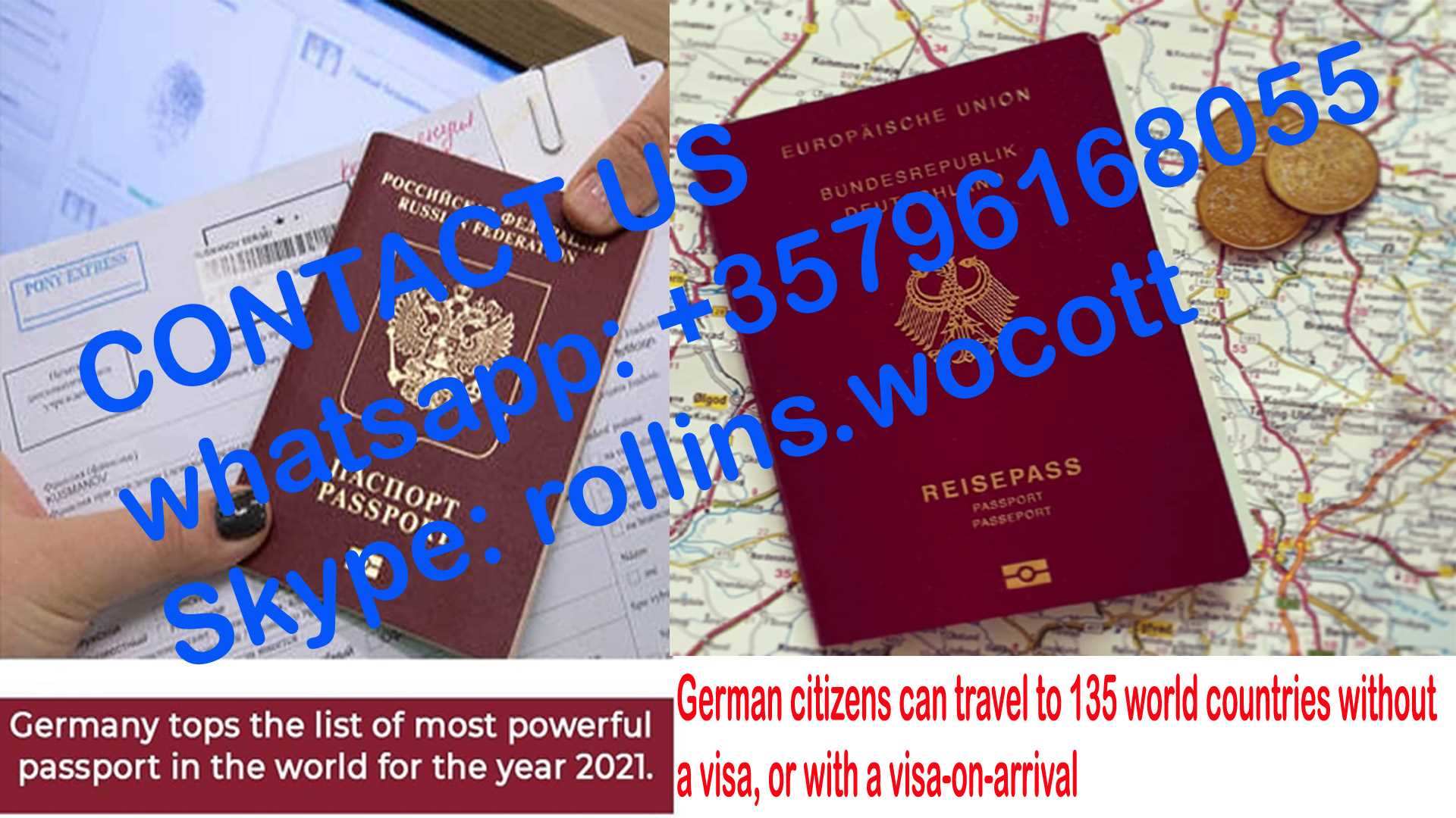 (Whatsapp: +357-961-68055)Obtain passport, id cards, driving license and other documents.