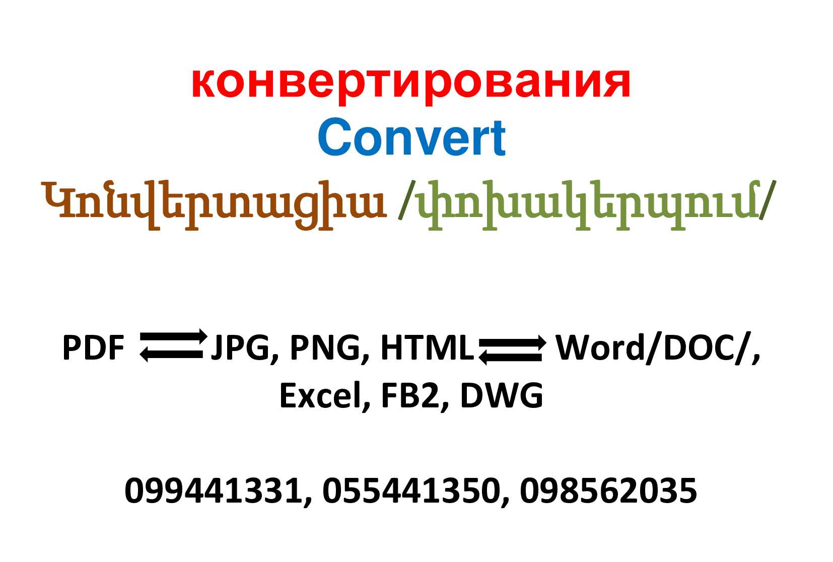 конвертирования Convert      Կոնվերտացիա /փոխակերպում/      