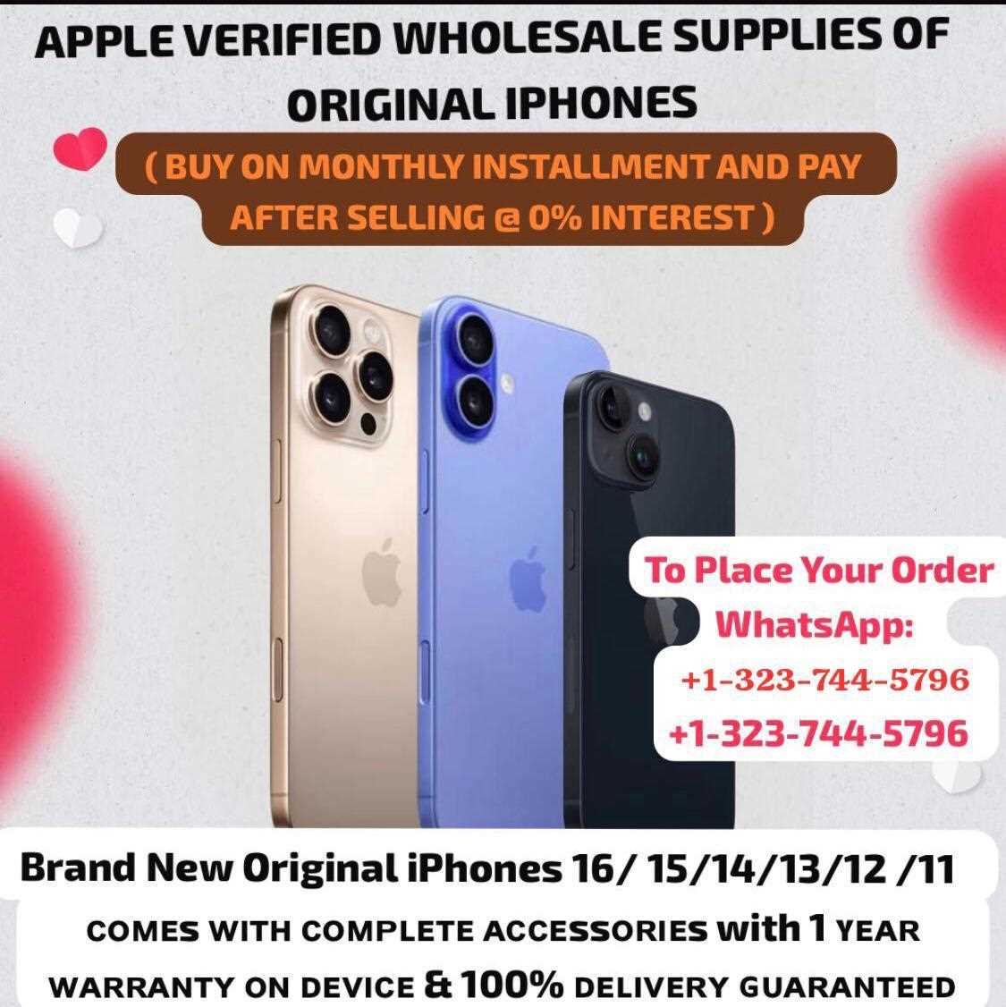 Installment Wholesale suppliers of iPhones  16/ 15 /14/ 13 / 12 /11 ( WhatsApp +1-323-744-5796 ) 